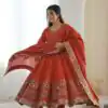 ZF 5016 Orange Roman Silk Gown with Embroidery Work. Wedding, Party, Festive, Events, Navratri, Exclusive Offer ₹2499. Delivery 4-6 Working Days. Shop now. | Bollywood Gowns, Creative Gowns, Designer Gowns, Embroidered Gowns, Gowns, Party Wear Gowns