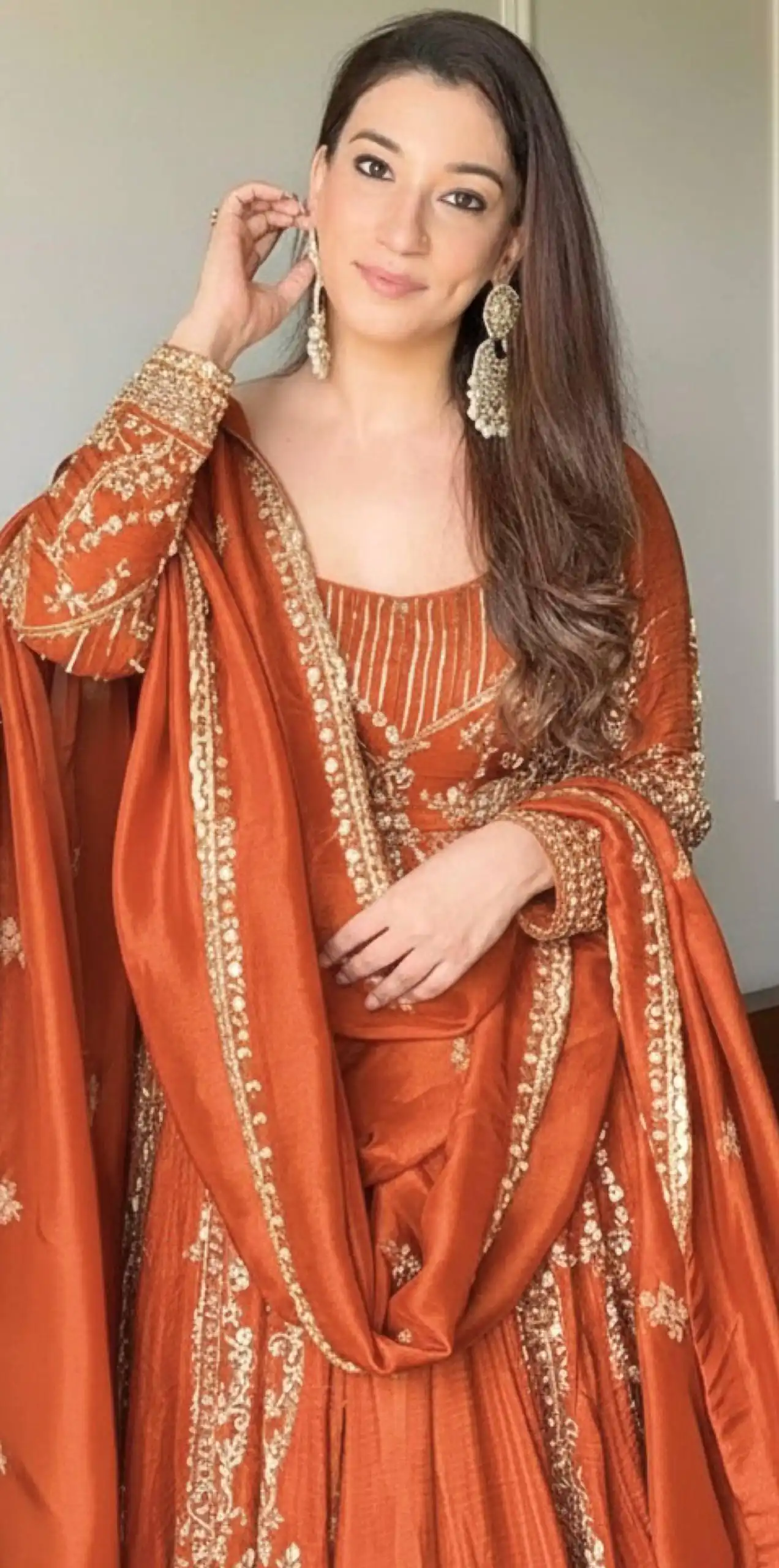 VLM 297 Orange Crunchy Silk with Lace Work & Embroidery Work Gown . Introductory Price ₹2499. Delivery 4-6 Working Days. Shop now. | Bollywood Gowns, Creative Gowns, Designer Gowns, Embroidered Gowns, Gowns, Party Wear Gowns