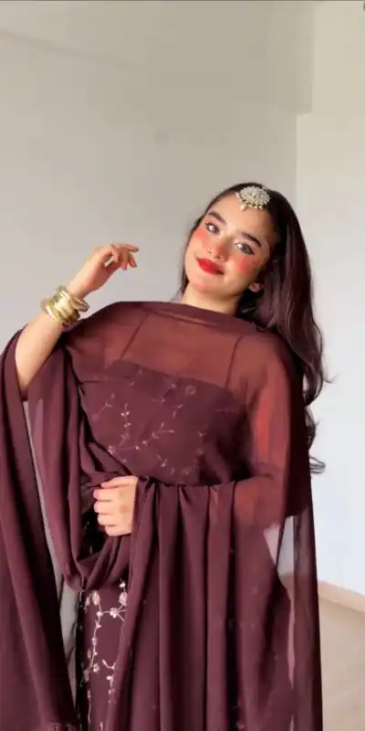 RTC 6067 Brown Faux Georgette Salwar Suit with Mirror Work & Embroidery Work. Get it for ₹2049. Delivery 4-6 Working Days. Shop now. | Jump Suits, Straight Suits, Casual Suits, Creative suits, Designer Suits, Palazzo Suits, Party Wear Suits, Patiala Suits, Salwar suit