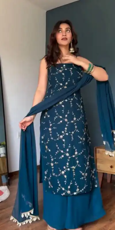 RTC 6067 Teal Faux Georgette Salwar Suit with Mirror Work & Embroidery Work. Get it for ₹2049. Delivery 4-6 Working Days. Shop now. | Jump Suits, Straight Suits, Casual Suits, Creative suits, Designer Suits, Palazzo Suits, Party Wear Suits, Patiala Suits, Salwar suit