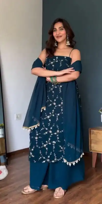 RTC 6067 Teal Faux Georgette Salwar Suit with Mirror Work & Embroidery Work. Get it for ₹2049. Delivery 4-6 Working Days. Shop now. | Jump Suits, Straight Suits, Casual Suits, Creative suits, Designer Suits, Palazzo Suits, Party Wear Suits, Patiala Suits, Salwar suit
