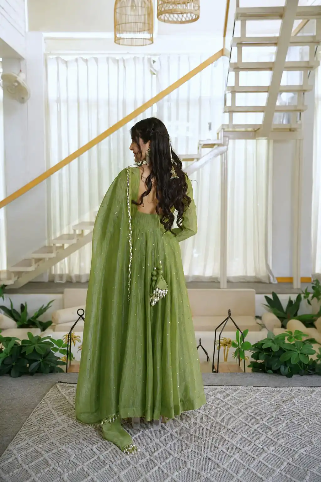 KD 1641 Green in Salsa Silk Embroidery Work & Sequins Work Gown . Get it for ₹2899. Delivery 4-6 Working Days. Online Shop now. | Bollywood Gowns, Creative Gowns, Designer Gowns, Embroidered Gowns, Gowns, Party Wear Gowns