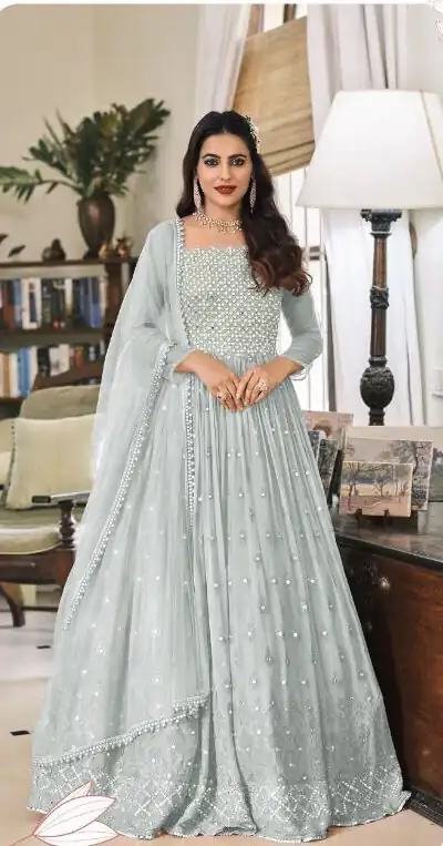 FC 1381 Grey Georgette Salwar Suit with Mirror Work & Embroidery Work. Get it for ₹2449. Delivery 4-6 Working Days. Shop now. | Jump Suits, Straight Suits, Casual Suits, Creative suits, Designer Suits, Palazzo Suits, Party Wear Suits, Patiala Suits, Salwar suit