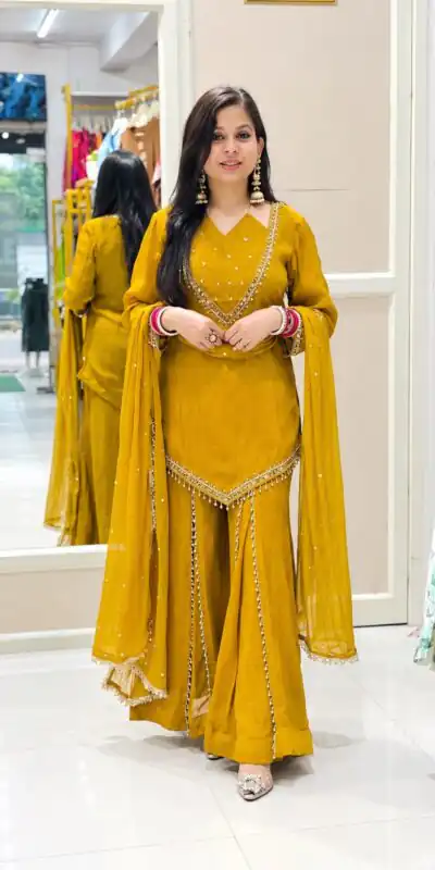 JF 054 Mustered Color Roman Silk Salwar Suit with Embroidery Work. Available at ₹2399 only. Delivery 4-6 Working Days. Shop now. | Jump Suits, Straight Suits, Casual Suits, Creative suits, Designer Suits, Palazzo Suits, Party Wear Suits, Patiala Suits, Salwar suit