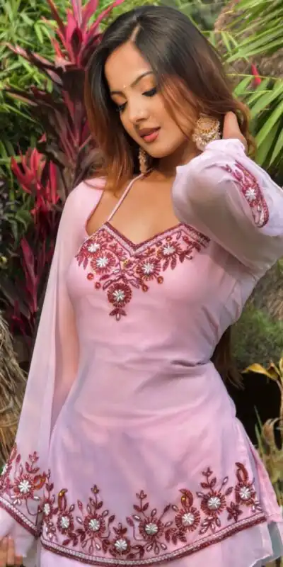MF 509 Pink Faux Georgette Salwar Suit with Embroidery Work. Available at ₹1999 only. Delivery 4-6 Working Days. Shop now. | Jump Suits, Straight Suits, Tops & Bottoms, Track Suits, Trendy Wear, Casual Suits, Creative suits, Designer Suits, Palazzo Suits, Party Wear Suits, Patiala Suits, Salwar suit