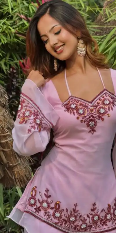 MF 509 Pink Faux Georgette Salwar Suit with Embroidery Work. Available at ₹1999 only. Delivery 4-6 Working Days. Shop now. | Jump Suits, Straight Suits, Tops & Bottoms, Track Suits, Trendy Wear, Casual Suits, Creative suits, Designer Suits, Palazzo Suits, Party Wear Suits, Patiala Suits, Salwar suit