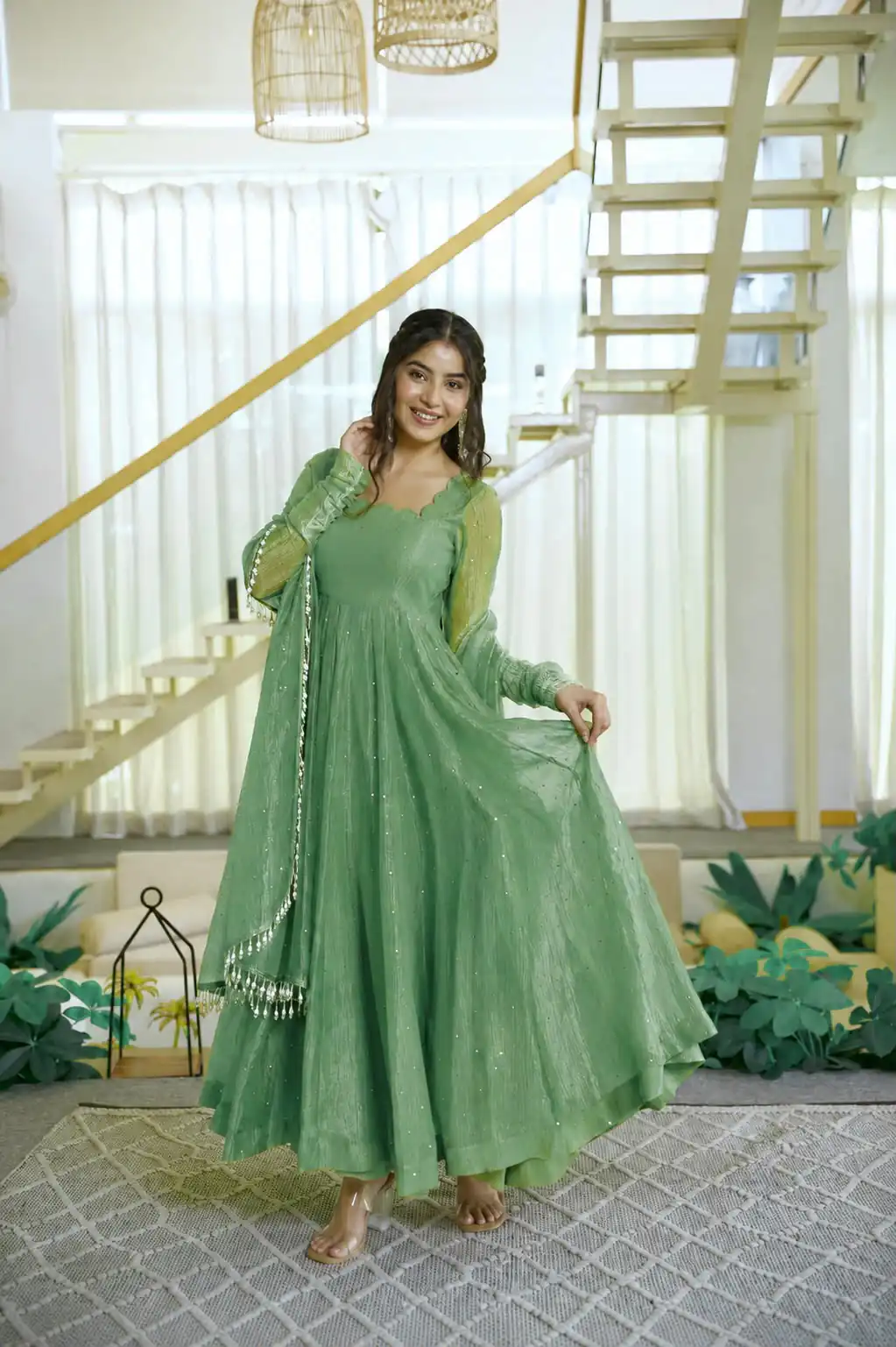 KD 1641 Pista in Salsa Silk Embroidery Work & Sequins Work Gown . Get it for ₹2899. Delivery 4-6 Working Days. Online Shop now. | Bollywood Gowns, Creative Gowns, Designer Gowns, Embroidered Gowns, Gowns, Party Wear Gowns