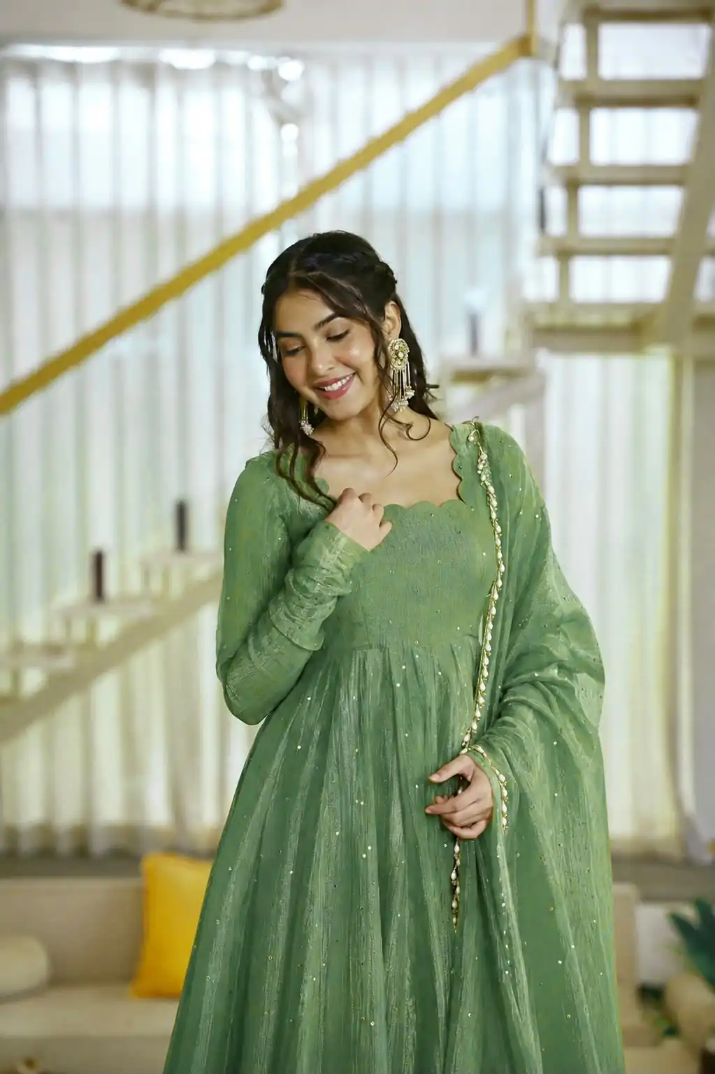 KD 1641 Pista in Salsa Silk Embroidery Work & Sequins Work Gown . Get it for ₹2899. Delivery 4-6 Working Days. Online Shop now. | Bollywood Gowns, Creative Gowns, Designer Gowns, Embroidered Gowns, Gowns, Party Wear Gowns