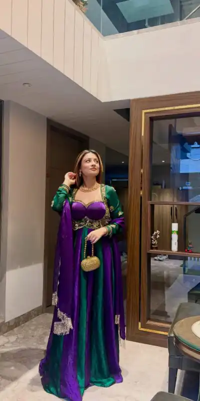 ZD 10025 Purple Fendy Silk Gown with Embroidery Work & Sequins Work. Special Price ₹2399. Delivery 4-6 Working Days. Shop now. | Bollywood Gowns, Creative Gowns, Designer Gowns, Embroidered Gowns, Gowns, Party Wear Gowns