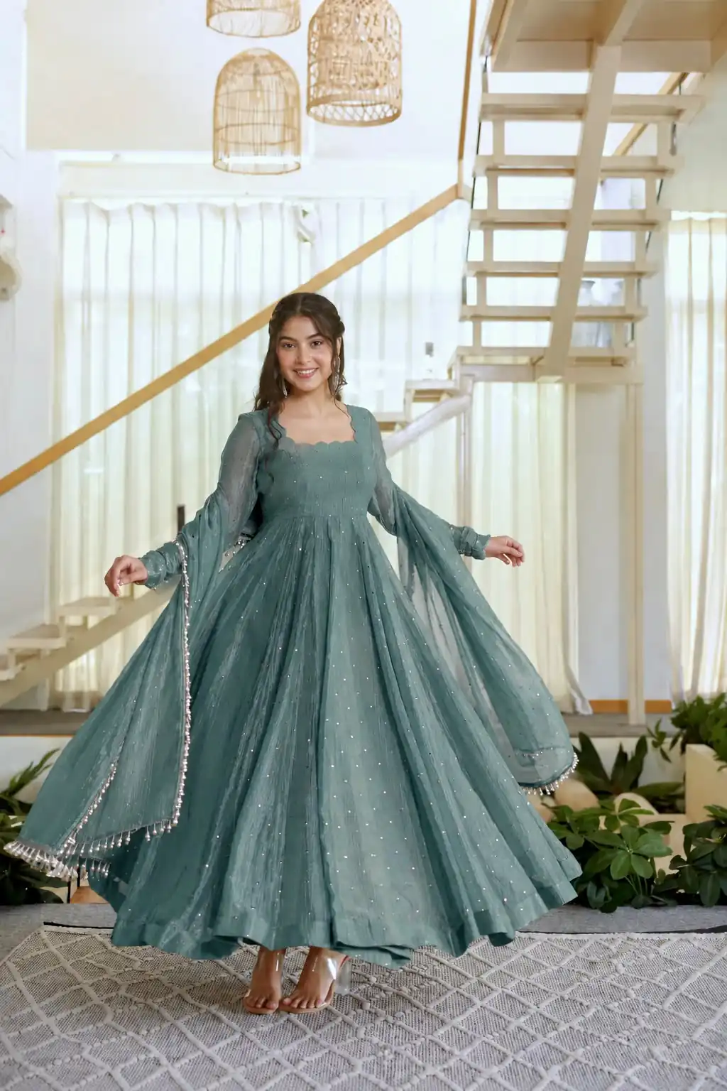 KD 1641 Teal in Salsa Silk Embroidery Work & Sequins Work Gown . Get it for ₹2899. Delivery 4-6 Working Days. Online Shop now. | Bollywood Gowns, Creative Gowns, Designer Gowns, Embroidered Gowns, Gowns, Party Wear Gowns