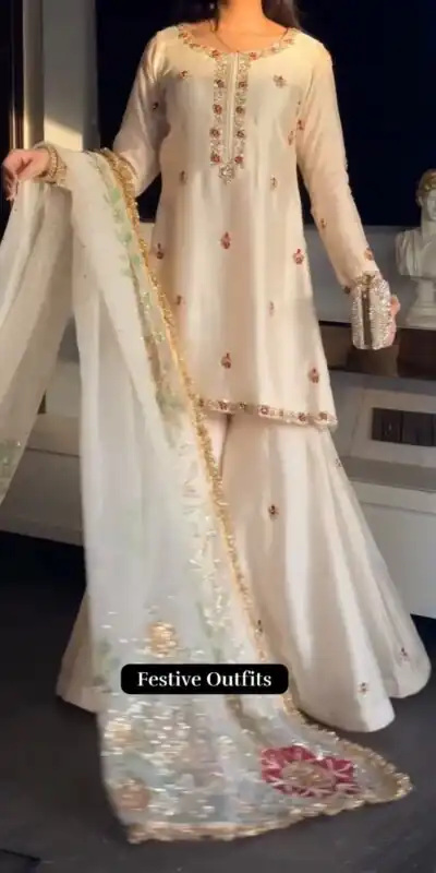 ST 1204 White Faux Georgette Salwar Suit with Embroidery Work. Available at ₹2249 only. Delivery 4-6 Working Days. Shop now. | Jump Suits, Straight Suits, Tops & Bottoms, Track Suits, Trendy Wear, Casual Suits, Creative suits, Designer Suits, Palazzo Suits, Party Wear Suits, Patiala Suits, Salwar suit