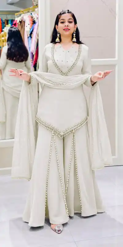 JF 054 White Color Roman Silk Salwar Suit with Embroidery Work. Available at ₹2399 only. Delivery 4-6 Working Days. Shop now. | Jump Suits, Straight Suits, Casual Suits, Creative suits, Designer Suits, Palazzo Suits, Party Wear Suits, Patiala Suits, Salwar suit