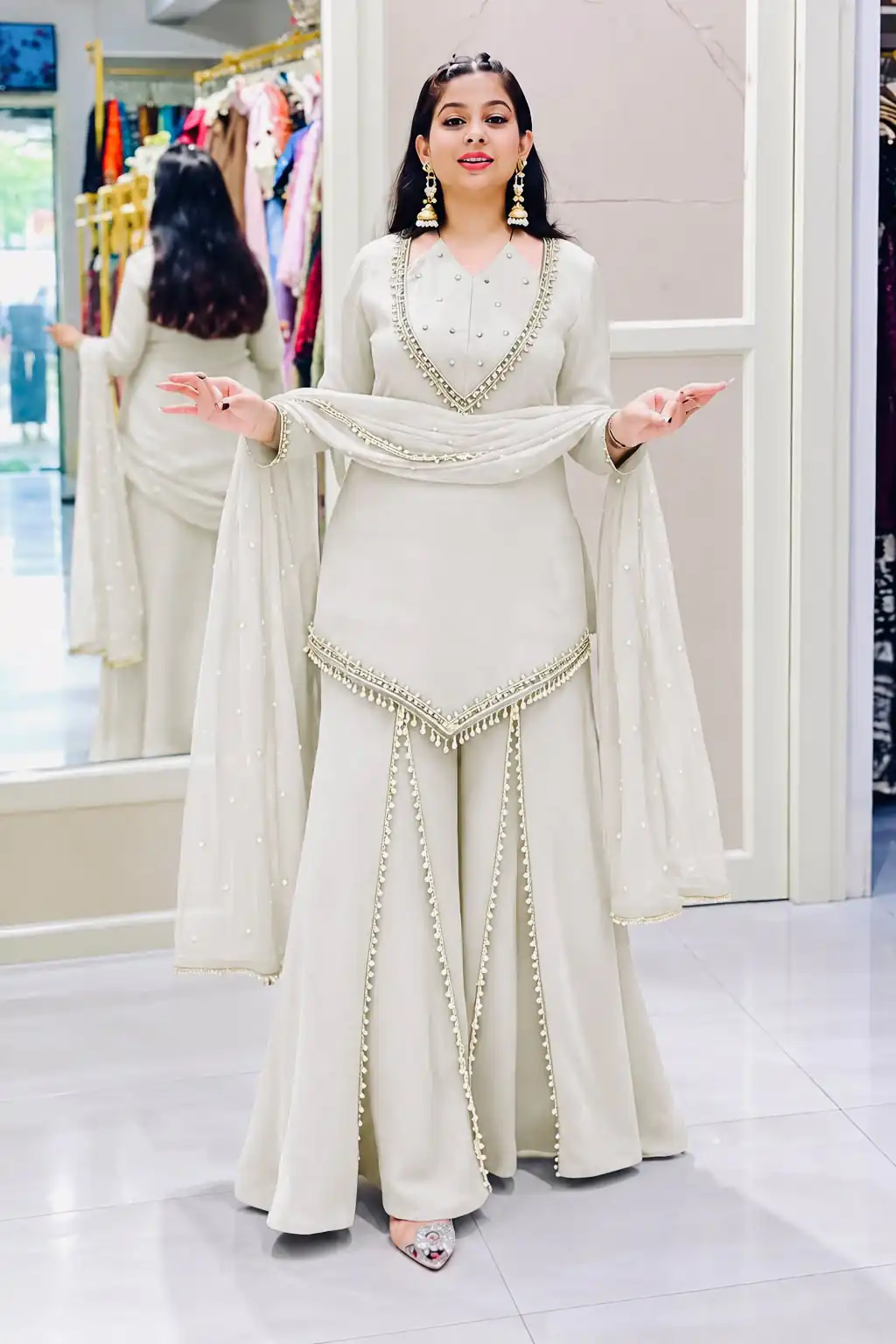 JF 054 White Color Roman Silk Salwar Suit with Embroidery Work. Available at ₹2399 only. Delivery 4-6 Working Days. Shop now. | Jump Suits, Straight Suits, Casual Suits, Creative suits, Designer Suits, Palazzo Suits, Party Wear Suits, Patiala Suits, Salwar suit