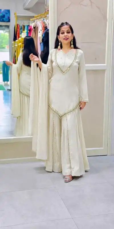 JF 054 White Color Roman Silk Salwar Suit with Embroidery Work. Available at ₹2399 only. Delivery 4-6 Working Days. Shop now. | Jump Suits, Straight Suits, Casual Suits, Creative suits, Designer Suits, Palazzo Suits, Party Wear Suits, Patiala Suits, Salwar suit