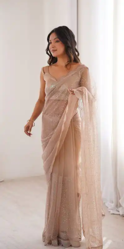 SP 90 Cream Soft Net Saree with Sequins Work & Embroidery Work. Available at ₹2299 only. Delivery 4-6 Working Days. Shop now. | Bollywood Sarees, Creative Sarees, Designer Sarees, Embroidered Sarees, Ethnic Saree, Modern Digital sarees, Party Wear Sarees, Sarees