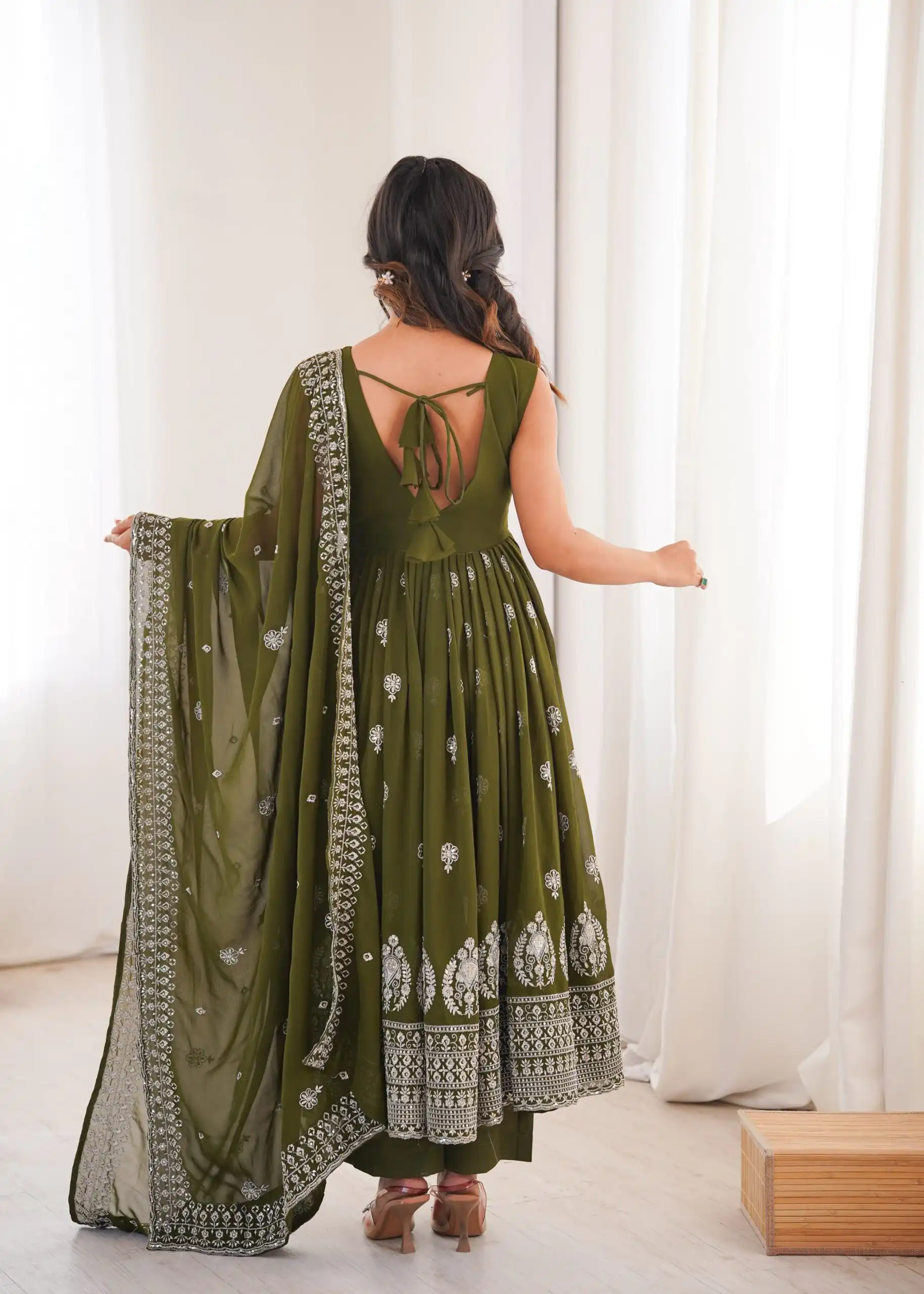 SP 91 Mehendi| Faux Georgette Salwar Suit with Lace Work & Digital Print. Introductory Price ₹2799. Delivery 4-6 Working Days. Shop now. | Anarkali Suits, Bollywood Anarkali, Creative-Anarkali, Designer Anarkali, Embroidered Anarkali, Party Wear Anarkali