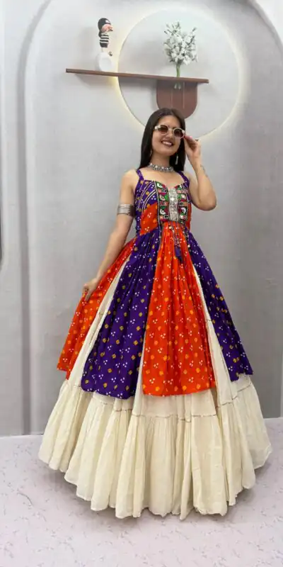 PC 604 Orange Khadi Cotton Lehenga Choli with Bandhej Print & Mirror Work. Festive Deal ₹3049. Delivery 4-6 Working Days. Shop now. | Bollywood Lehenga, Creative Lehenga, Designer Lehenga, Embroidered Lehenga, Lehenga, Party Wear Lehenga