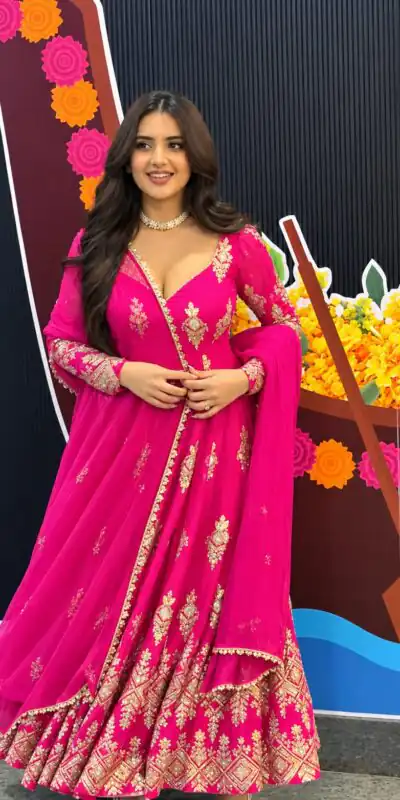 SSR 552 Pink Faux Georgette Gown with Sequins Work & Embroidery Work. Affordable Price ₹2399. Delivery 4-6 Working Days. Shop now. | Bollywood Gowns, Creative Gowns, Designer Gowns, Embroidered Gowns, Gowns, Party Wear Gowns