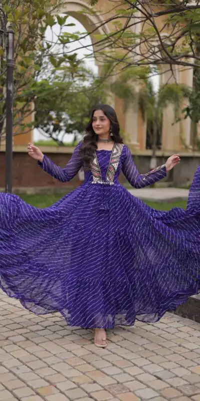 KA 1274 Purple in Colour Faux Georgette Bandhani Print Work Gown. Available at ₹2019 only. Delivery 4-6 Working Days. Shop now. | Bollywood Gowns, Creative Gowns, Designer Gowns, Embroidered Gowns, Gowns, Party Wear Gowns