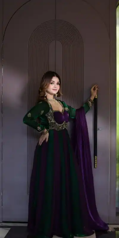 ND 5072 Purple Fendy Silk Gown with Embroidery Work & Sequins Work. Special Price ₹2849. Delivery 4-6 Working Days. Shop now. | Bollywood Gowns, Creative Gowns, Designer Gowns, Embroidered Gowns, Gowns, Party Wear Gowns