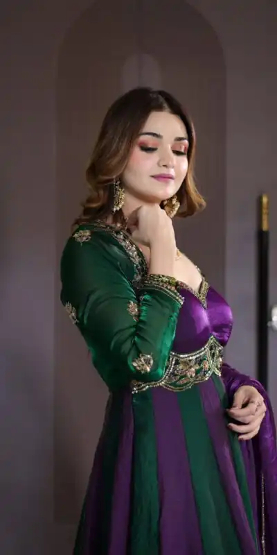 ND 5072 Purple Fendy Silk Gown with Embroidery Work & Sequins Work. Special Price ₹2849. Delivery 4-6 Working Days. Shop now. | Bollywood Gowns, Creative Gowns, Designer Gowns, Embroidered Gowns, Gowns, Party Wear Gowns