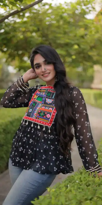 KA 5079 Black Fox Georgette Kurti with Lace Work & Mirror Work. Affordable Price ₹2719. Delivery 4-6 Working Days. Shop now. | Bollywood Kurti, Creative Kurtis, Designer Kurti, Kurti, Party Wear Kurti, Selfie Kurti
