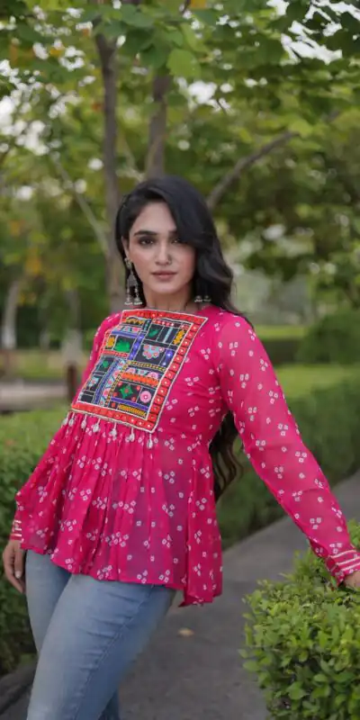 KA 5079 Pink Fox Georgette Kurti with Lace Work & Mirror Work. Affordable Price ₹2719. Delivery 4-6 Working Days. Shop now. | Bollywood Kurti, Creative Kurtis, Designer Kurti, Kurti, Party Wear Kurti, Selfie Kurti