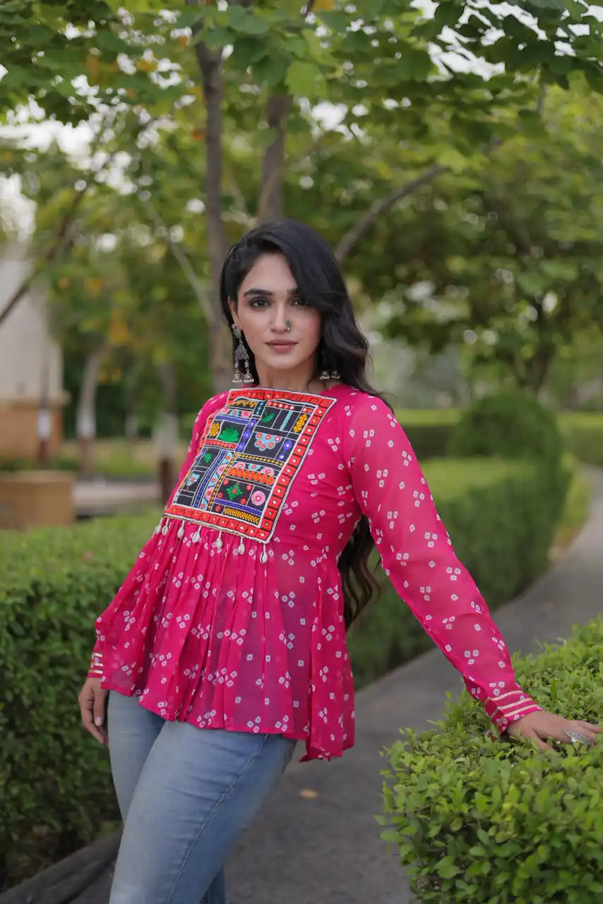 KA 5079 Pink Fox Georgette Kurti with Lace Work & Mirror Work. Affordable Price ₹2719. Delivery 4-6 Working Days. Shop now. | Bollywood Kurti, Creative Kurtis, Designer Kurti, Kurti, Party Wear Kurti, Selfie Kurti