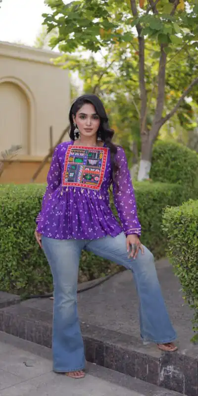 KA 5079 Purple Fox Georgette Kurti with Lace Work & Mirror Work. Affordable Price ₹2719. Delivery 4-6 Working Days. Shop now. | Bollywood Kurti, Creative Kurtis, Designer Kurti, Kurti, Party Wear Kurti, Selfie Kurti