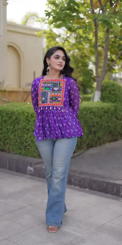 KA 5079 Purple Fox Georgette Kurti with Lace Work & Mirror Work. Affordable Price ₹2719. Delivery 4-6 Working Days. Shop now. | Bollywood Kurti, Creative Kurtis, Designer Kurti, Kurti, Party Wear Kurti, Selfie Kurti