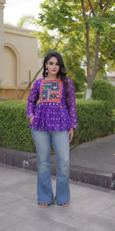 KA 5079 Purple Fox Georgette Kurti with Lace Work & Mirror Work. Affordable Price ₹2719. Delivery 4-6 Working Days. Shop now. | Bollywood Kurti, Creative Kurtis, Designer Kurti, Kurti, Party Wear Kurti, Selfie Kurti