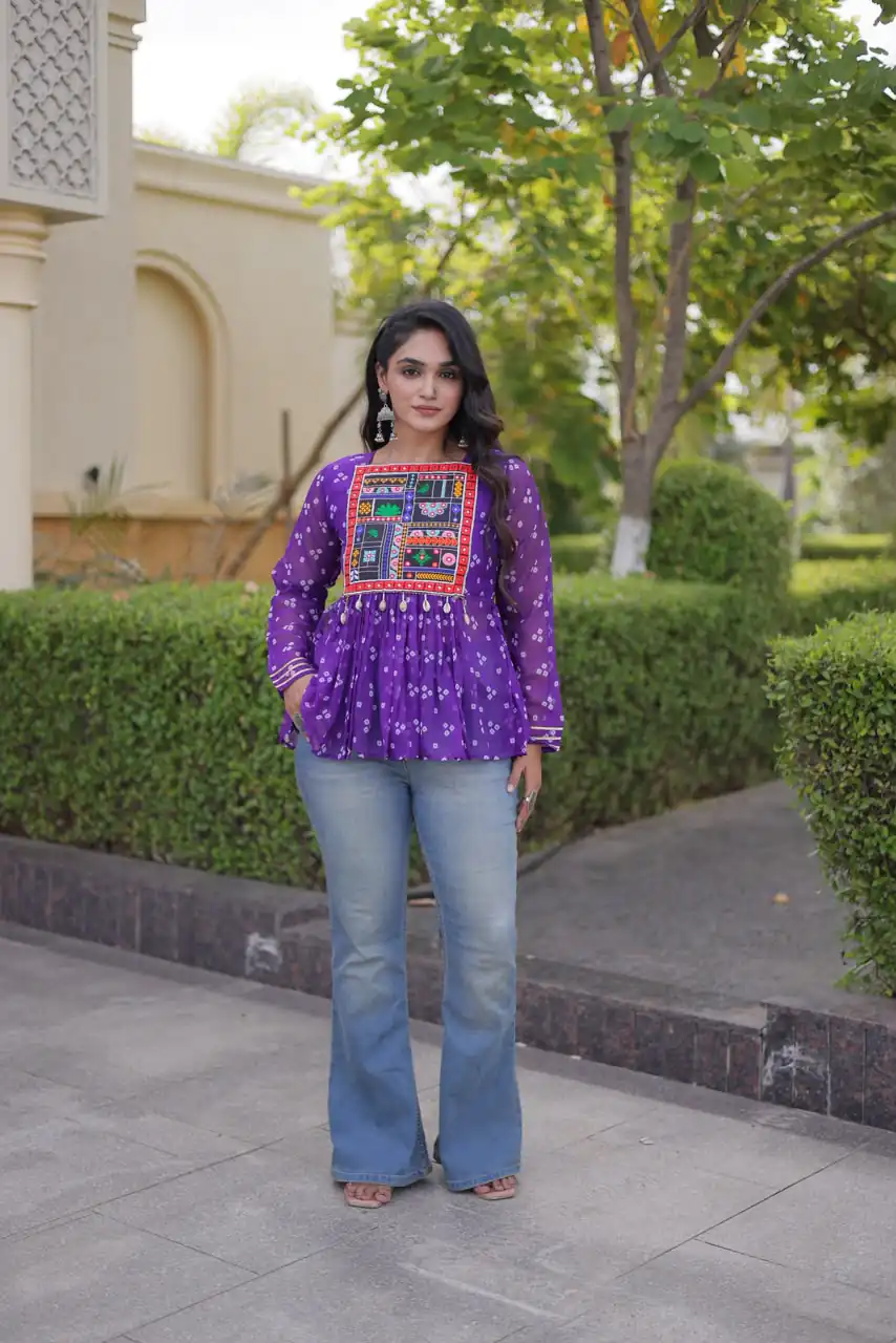 KA 5079 Purple Fox Georgette Kurti with Lace Work & Mirror Work. Affordable Price ₹2719. Delivery 4-6 Working Days. Shop now. | Bollywood Kurti, Creative Kurtis, Designer Kurti, Kurti, Party Wear Kurti, Selfie Kurti