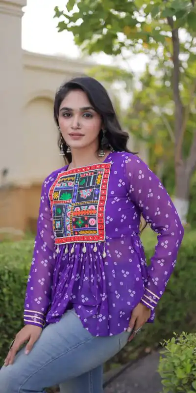 KA 5079 Purple Fox Georgette Kurti with Lace Work & Mirror Work. Affordable Price ₹2719. Delivery 4-6 Working Days. Shop now. | Bollywood Kurti, Creative Kurtis, Designer Kurti, Kurti, Party Wear Kurti, Selfie Kurti