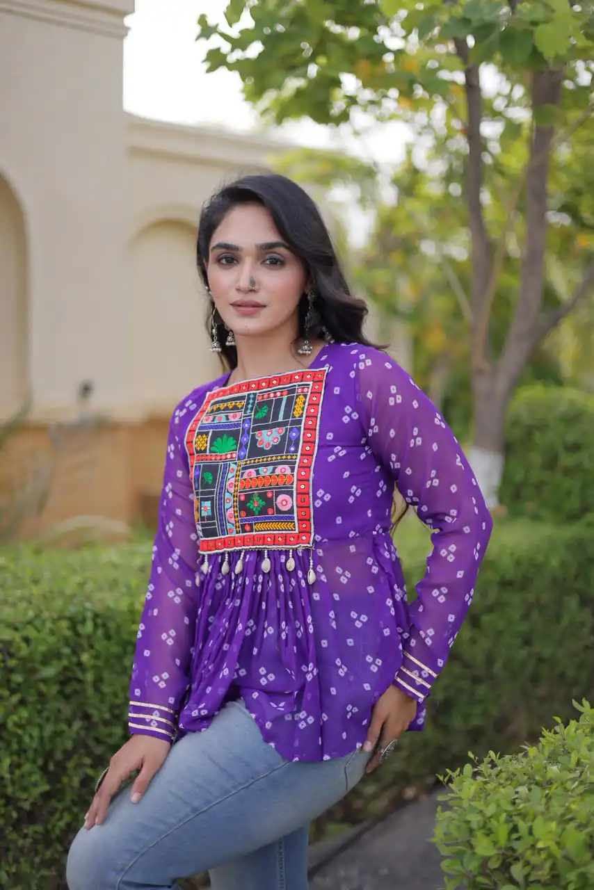 KA 5079 Purple Fox Georgette Kurti with Lace Work & Mirror Work. Affordable Price ₹2719. Delivery 4-6 Working Days. Shop now. | Bollywood Kurti, Creative Kurtis, Designer Kurti, Kurti, Party Wear Kurti, Selfie Kurti
