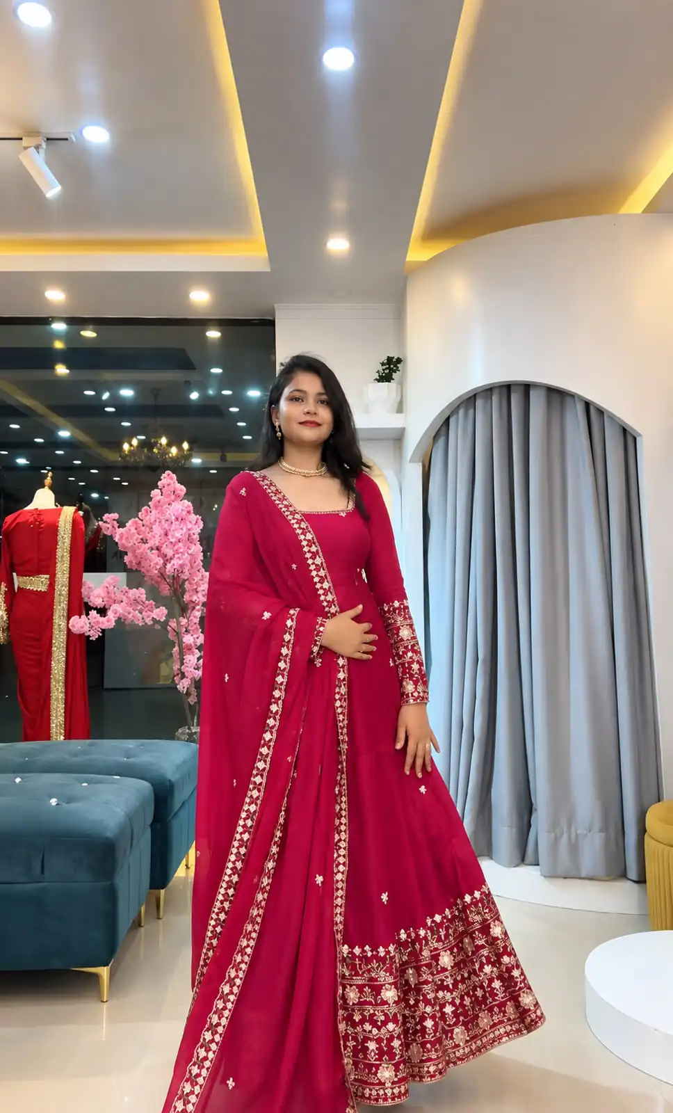 SSR 544 Pink in Crunchy Silk Embroidery Work & Lace Work Gown . Special Price ₹2399. Delivery 4-6 Working Days. Shop now. | Bollywood Gowns, Creative Gowns, Designer Gowns, Embroidered Gowns, Gowns, Party Wear Gowns