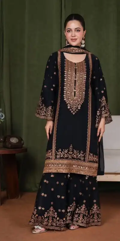 NSR 890 Black Fendy Silk Salwar Suitwith Embroidery Work & Lace Work. Now at just ₹2399. Delivery 4-6 Working Days. Shop now. | Jump Suits, Straight Suits, Casual Suits, Creative suits, Designer Suits, Palazzo Suits, Party Wear Suits, Patiala Suits, Salwar suit