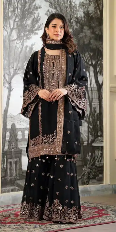 NSR 890 Black Fendy Silk Salwar Suitwith Embroidery Work & Lace Work. Now at just ₹2399. Delivery 4-6 Working Days. Shop now. | Jump Suits, Straight Suits, Casual Suits, Creative suits, Designer Suits, Palazzo Suits, Party Wear Suits, Patiala Suits, Salwar suit