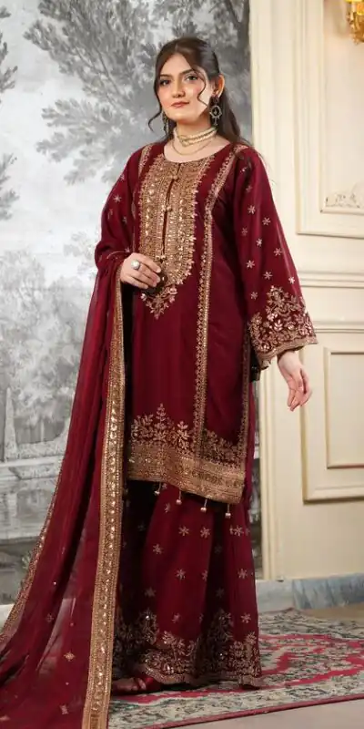 NSR 890 Maroon Fendy Silk Salwar Suitwith Embroidery Work & Lace Work. Now at just ₹2399. Delivery 4-6 Working Days. Shop now. | Jump Suits, Straight Suits, Casual Suits, Creative suits, Designer Suits, Palazzo Suits, Party Wear Suits, Patiala Suits, Salwar suit