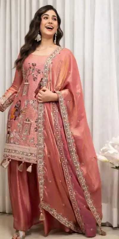 WW 1289 Pink Fendy Silk Salwar Suitwith Embroidery Work & Lace Work. Now at just ₹2999. Delivery 4-6 Working Days. Shop now. | Jump Suits, Straight Suits, Casual Suits, Creative suits, Designer Suits, Palazzo Suits, Party Wear Suits, Patiala Suits, Salwar suit