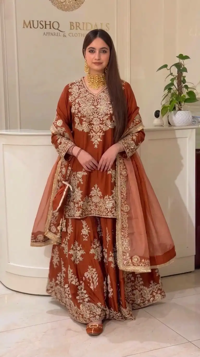 MT 1079 Rust Natural Silk Salwar Suit with Sequins Work & Embroidery Work. Special Price ₹2449. Delivery 4-6 Working Days. Shop now. | Jump Suits, Straight Suits, Casual Suits, Creative suits, Designer Suits, Palazzo Suits, Party Wear Suits, Patiala Suits, Salwar suit
