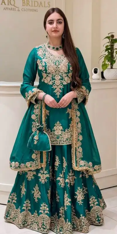 MT 1079 Teal Natural Silk Salwar Suit with Sequins Work & Embroidery Work. Special Price ₹2449. Delivery 4-6 Working Days. Shop now. | Jump Suits, Straight Suits, Casual Suits, Creative suits, Designer Suits, Palazzo Suits, Party Wear Suits, Patiala Suits, Salwar suit