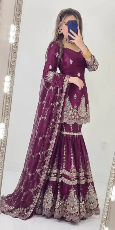 NF 1297 Wine Fendy Silk Salwar Suitwith Embroidery Work & Lace Work. Now at just ₹2799. Delivery 4-6 Working Days. Shop now. | Jump Suits, Straight Suits, Casual Suits, Creative suits, Designer Suits, Palazzo Suits, Party Wear Suits, Patiala Suits, Salwar suit