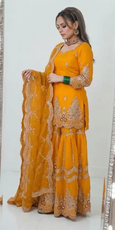 NF 1297 Yellow Fendy Silk Salwar Suitwith Embroidery Work & Lace Work. Now at just ₹2799. Delivery 4-6 Working Days. Shop now. | Jump Suits, Straight Suits, Casual Suits, Creative suits, Designer Suits, Palazzo Suits, Party Wear Suits, Patiala Suits, Salwar suit