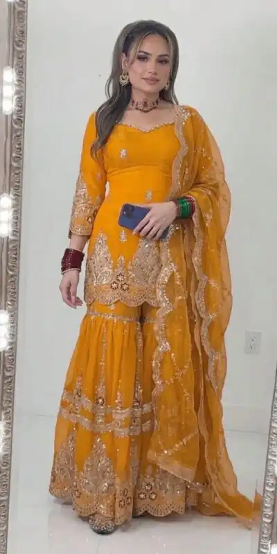 NF 1297 Yellow Fendy Silk Salwar Suitwith Embroidery Work & Lace Work. Now at just ₹2799. Delivery 4-6 Working Days. Shop now. | Jump Suits, Straight Suits, Casual Suits, Creative suits, Designer Suits, Palazzo Suits, Party Wear Suits, Patiala Suits, Salwar suit