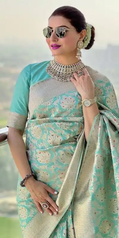 KPR 242 Sea Green Soft Lichi Silk Saree with Lace Work & Lace Border. Introductory Price ₹1649. Delivery 4-6 Working Days. Shop now. | Bollywood Sarees, Creative Sarees, Designer Sarees, Embroidered Sarees, Ethnic Saree, Modern Digital sarees, Party Wear Sarees, Sarees