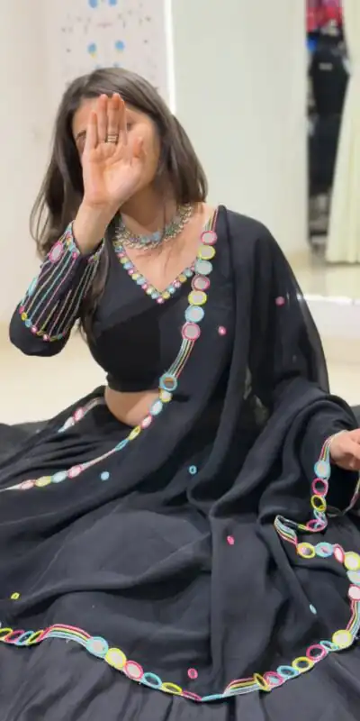 BE 504 Blacke Color Rayon Embroidery Work & Cowrie Work Lehenga Choli . Grab it for ₹2449. Delivery 4-6 Working Days. Shop now. | Bollywood Lehenga, Creative Lehenga, Designer Lehenga, Embroidered Lehenga, Lehenga, Party Wear Lehenga