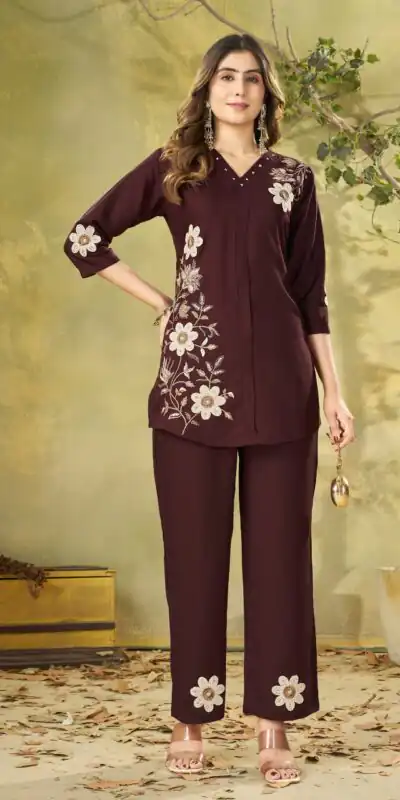 DIVA 161 Brown Colour Rayon Cotton Kurti with Embroidery Work. Introductory Price ₹1949. Delivery 4-6 Working Days. Shop now. | Bollywood Kurti, Creative Kurtis, Designer Kurti, Kurti, Party Wear Kurti, Selfie Kurti