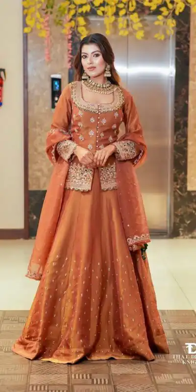 ZC 9008 Peach Simmer Silk Lehenga Choli with Embroidery Work & Sequins Work. Introductory Price ₹2199. Delivery 4-6 Working Days. Shop now. | Bollywood Lehenga, Creative Lehenga, Designer Lehenga, Embroidered Lehenga, Lehenga, Party Wear Lehenga