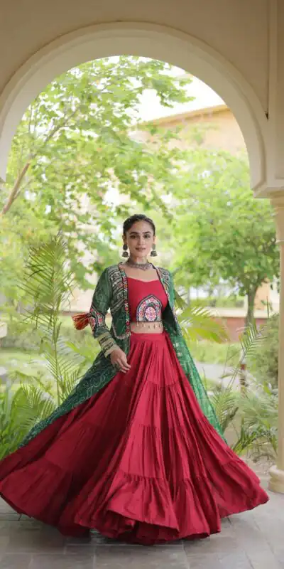 KA 5083 Red Color Rayon Embroidery Work & Cowrie Work Lehenga Choli . Grab it for ₹2949. Delivery 4-6 Working Days. Shop now. | Bollywood Lehenga, Creative Lehenga, Designer Lehenga, Embroidered Lehenga, Lehenga, Party Wear Lehenga