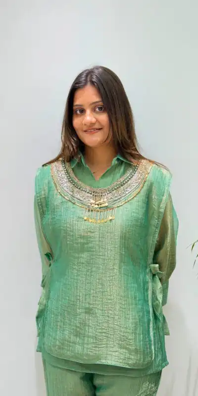 BE 485 Pista Colour | Brown Salsa Silk Kurti with Hand Work. Get it for ₹2249. Delivery 4-6 Working Days. Online Shop now. | Bollywood Kurti, Creative Kurtis, Designer Kurti, Kurti, Party Wear Kurti, Selfie Kurti